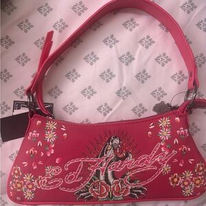 Ed Hardy Hot Pink Floral Shoulder Bag